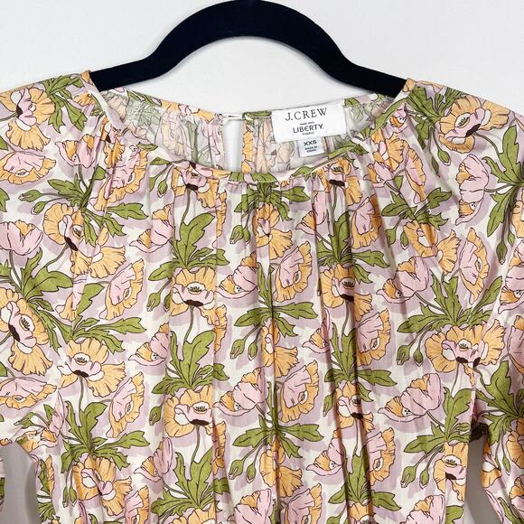 J Crew XXS Orange Purple Smocked Waist Mini Dress Liberty Butterfield Poppy - Picture 3 of 16